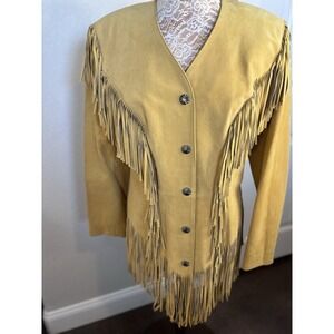 Vintage Cripple Creek Palamino Suede Fringed Jacket Women's Golden Tan L Western